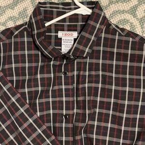 Izod Men's Plaid Button Down Shirt - Black, Red, and White